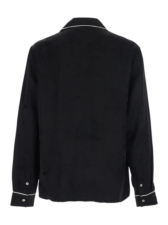 Amiri Black Long-Sleeved Shirt with Cuban Collar and Tone-on-Tone Floral Embroidery in Viscose for Men in Black 100% Viscose, photo 3 of 3 from Gaudenzi Boutique