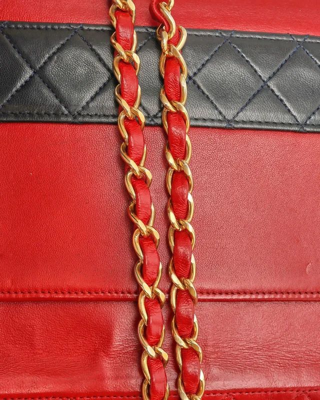 Chanel Leather Turnlock Chain Shoulder Bag (Red/Black) in Black Leather from A Retro Tale, photo 7 of 10