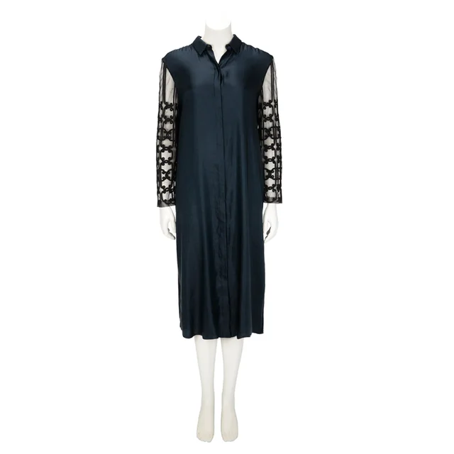 The Row Lace Sleeve Dress US 12 in Teal Satin from Blue Spinach