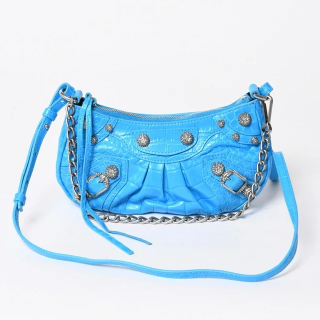 Balenciaga Le Cagole Mini Chain Shoulder Bag Sky Blue in Blue Leather from The Reluxe