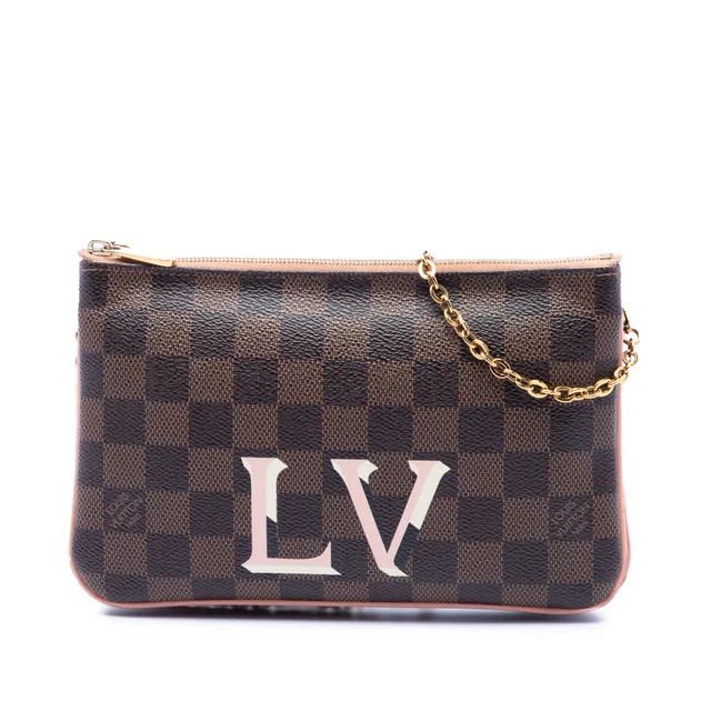 Brown Louis Vuitton Damier Ebene Pochette Double Zip Crossbody Bag in Brown Canvas from Designer Revival