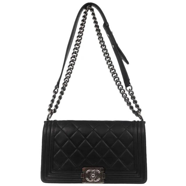 Boy Chanel 2014 Black Lambskin Medium Shoulder Bag in Black Lambskin from AMORE Vintage Tokyo