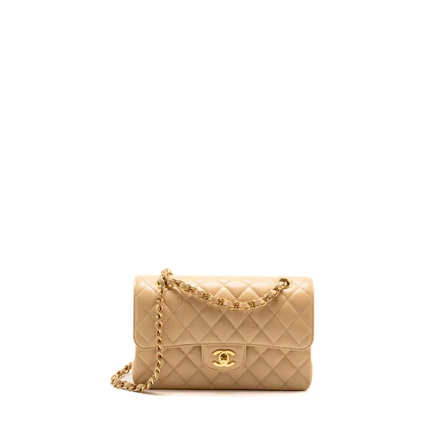 Chanel small classic double flap bag caviar beige GHW (microchip) in Beige Caviar leather from EMIER
