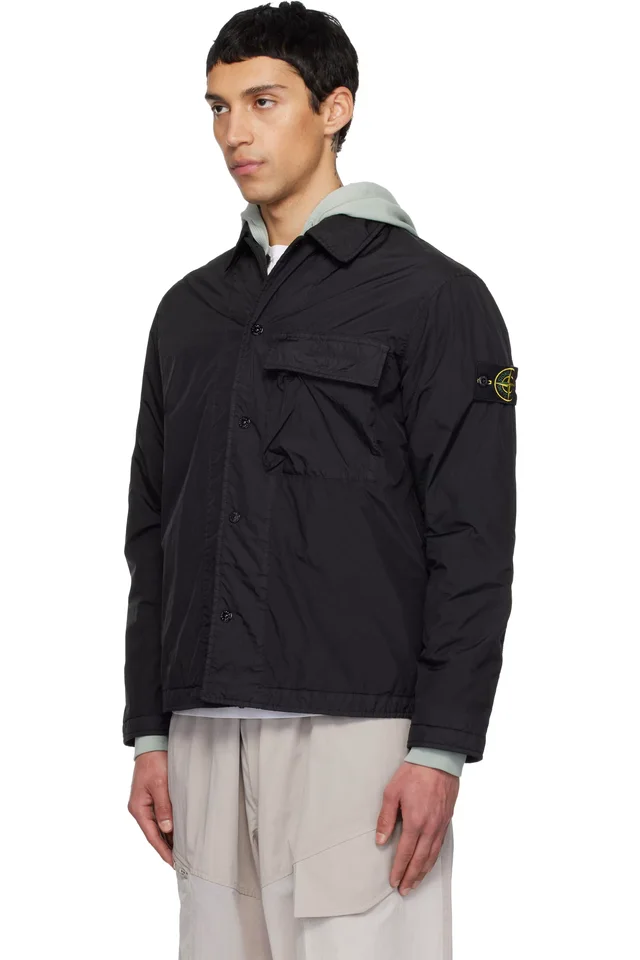 Stone Island Black 1200002 Garment Dyed Crinkled Reps Shirt Jacket, photo 4 of 5 from SSENSE