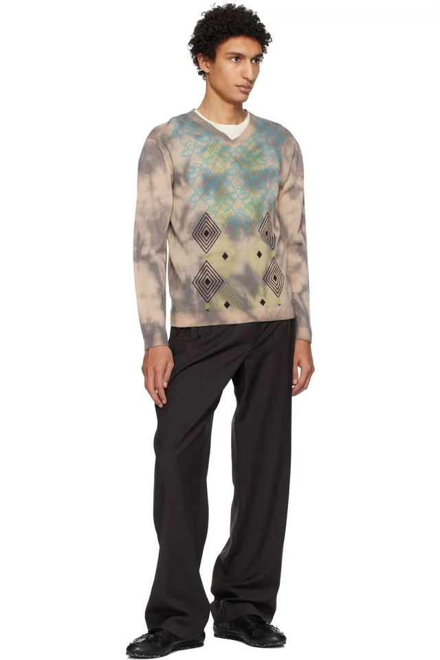 Kiko Kostadinov Taupe Hatha V-Neck Knit Sweater, photo 4 of 4 from SSENSE