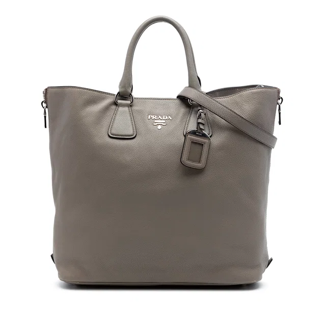 Brown Prada Vitello Daino Side Zip Convertible Tote Satchel in Brown Leather from Designer Revival