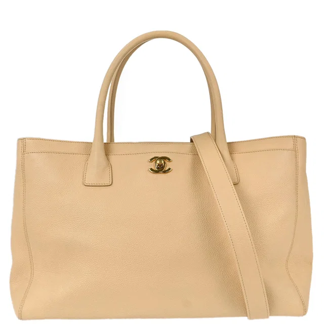 Chanel 2012 Beige Calfskin Executive Cerf 2way Shoulder Tote Bag in Beige Calfskin from AMORE Vintage Tokyo
