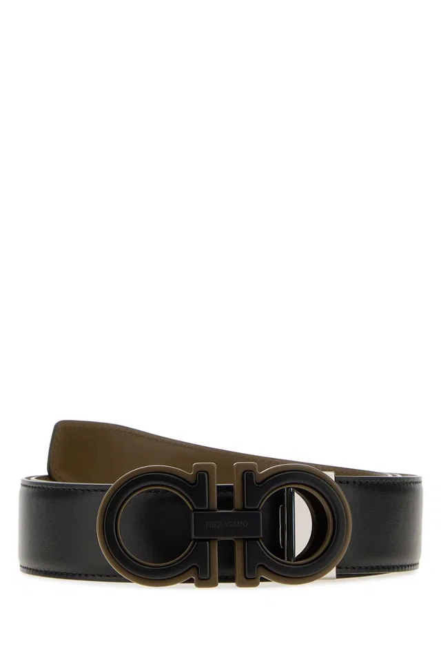 Ferragamo Gancini Belt — Black Exterior: Leather in Black Leather from HEWI