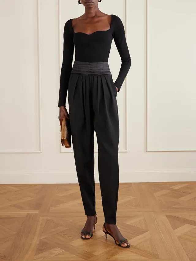 LANVIN Pleated charmeuse and draped wool tapered pants in Black, photo 2 of 2 from NET-A-PORTER (Canada)