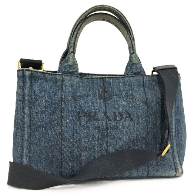 Prada Canapa Tote Bag Denim Blue in Blue Denim from The Reluxe