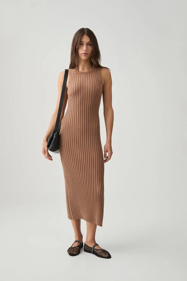 Athletica Rib Knit Hem Split Dress 816 in Beige from Aje, photo 1 of 1