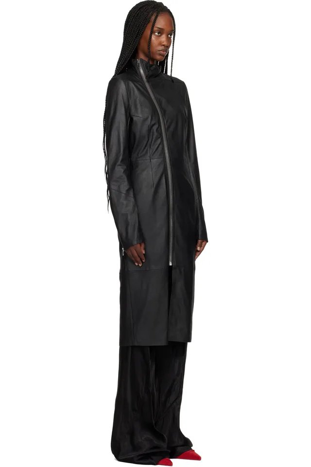 Rick Owens Black Temple Gary Leather Coat, photo 2 of 4 from SSENSE