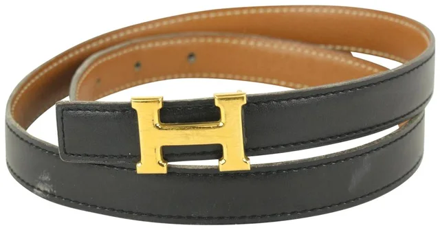 Hermès 18mm Reversible Black x Brown x Gold H Logo Thin Belt Kit in Black Leather from Bagriculture