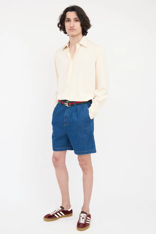 Gucci Denim Embroidered Shorts in Denim from VSP Consignment