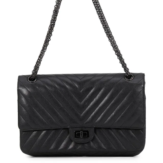 Chanel 2.55 W-Flap Chain Shoulder BlackA37586 Aged Calf Leather in Calfskin from GALLERY RARE
