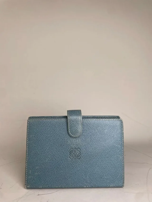 Loewe Vintage Leather Wallet Teal Gold Snap Early 2000s in blue Leather from Grailed