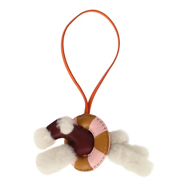 Hermès "A La Mer" Budy Charm Ecru, Rouge H, Feu, Sesame, Rose Sakura Merino Wool and Milo Lambskin in Burgundy Lambskin from Madison Avenue Couture