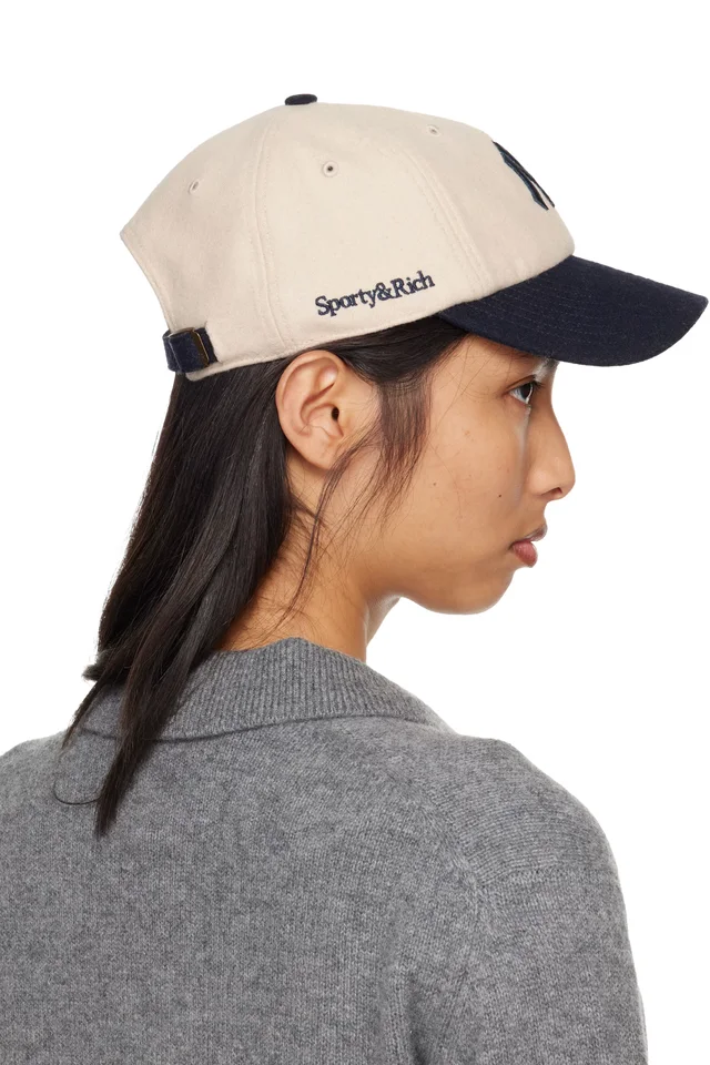 Sporty & Rich Off-White & Navy '47 Edition Yankees Serif Wool Cap, photo 3 of 3 from SSENSE