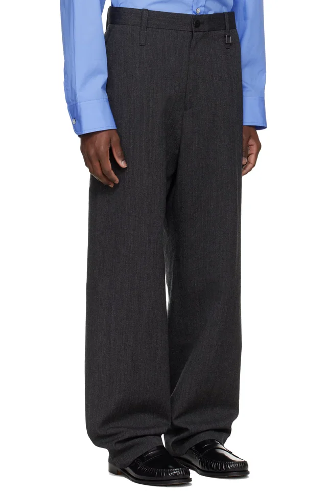 WOOYOUNGMI Gray Oxford Trousers, photo 2 of 4 from SSENSE
