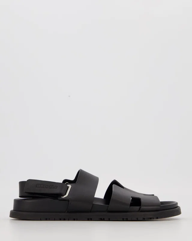Hermès Genius Sandals in Noir Calfskin Leather Size EU 40.5 in Black Calfskin from Sellier