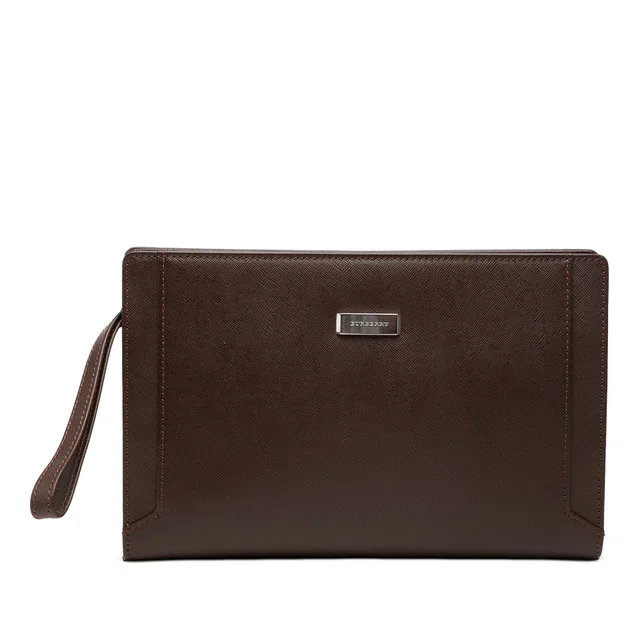 Brown Burberry Leather Clutch in Brown Leather from Designer Revival