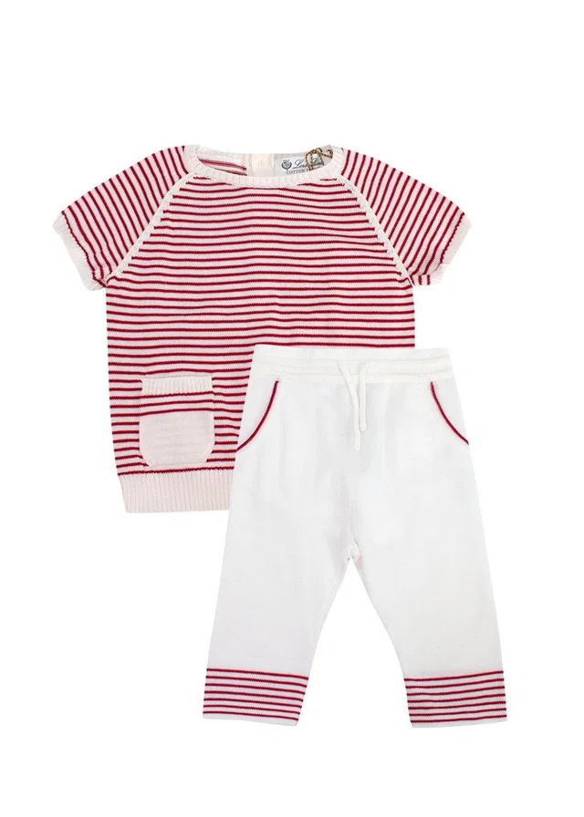 Loro Piana 3-6m Red and White Striped Knit Baby Top and Pants Set in White from HEWI