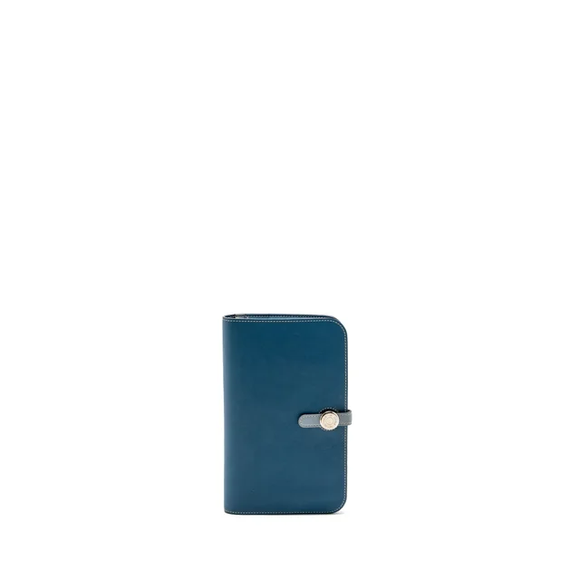 Hermès Dogon Compact Wallet Swift Blue SHW Stamp Square Q in Blue Swift leather from EMIER