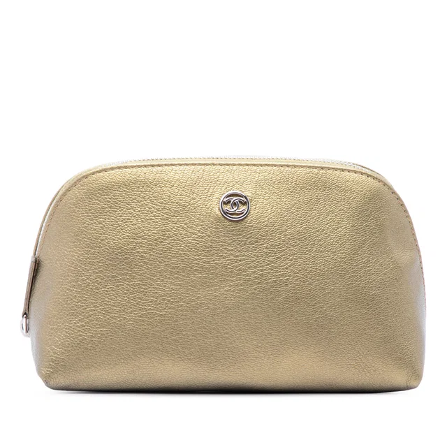Gold Chanel CC Metallic Calfskin Cosmetic Pouch in Gold Calfskin from Designer Revival
