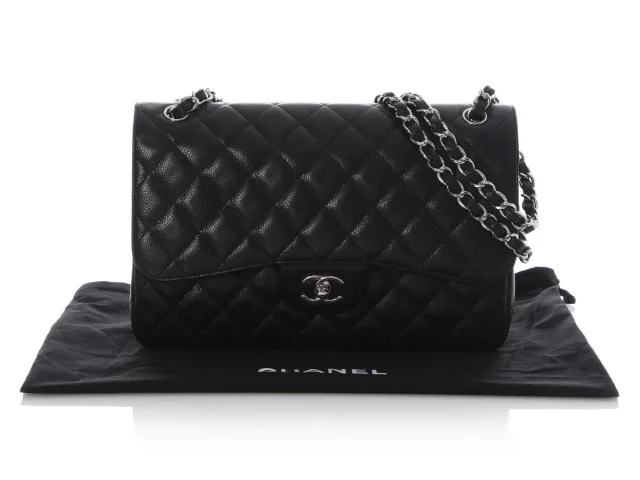 Chanel Jumbo Black Quilted Caviar Classic Double Flap in Black Caviar leather from Ann's Fabulous Finds, photo 2 of 10