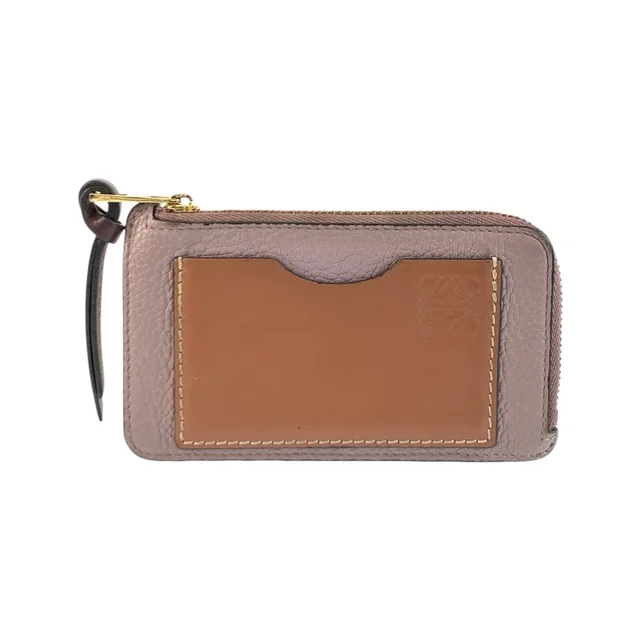 Loewe Anagram Purple Brown Gold Leather Coin Purse in Brown Leather from The Reluxe