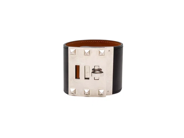 Black Hermes Extreme Wrap Studded Bracelet in Black Leather from Designer Revival
