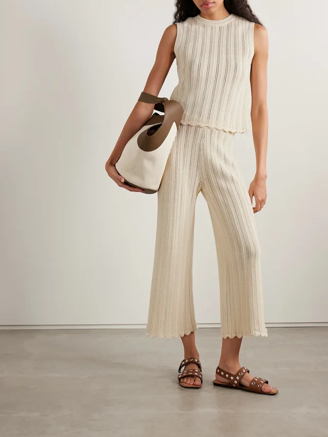 ALTUZARRA Petey cropped ribbed open-knit organic cotton flared pants in White, photo 2 of 2 from NET-A-PORTER (Canada)