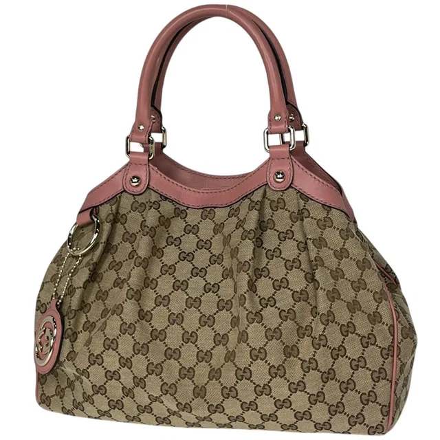 Gucci Handbag Sukey GG Pattern Canvas Beige Pink in Beige Canvas from The Reluxe