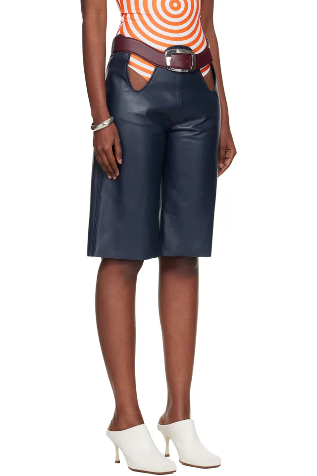 Jean Paul Gaultier Navy 'The Cut-Out Bermuda' Leather Shorts, photo 2 of 2 from SSENSE