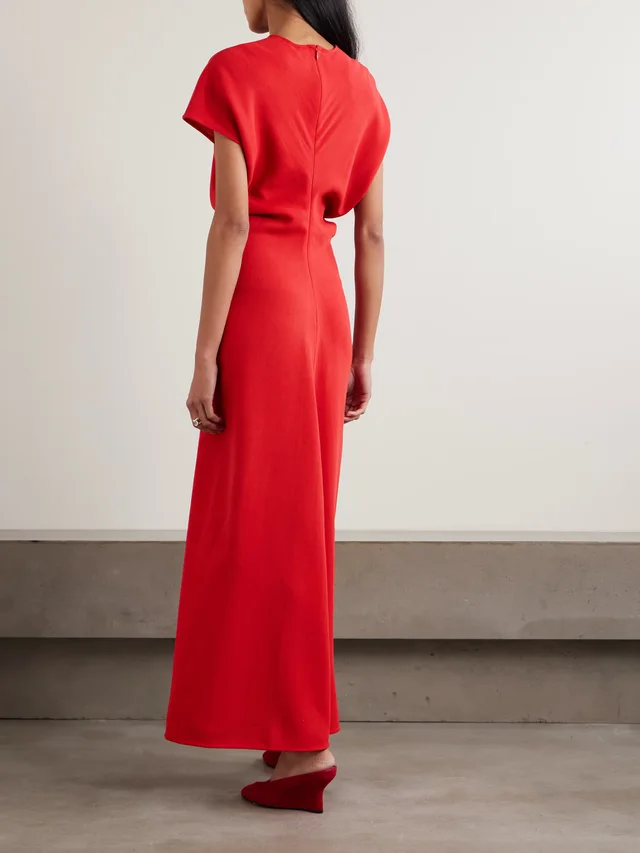 TOTEME Slouch Waist gathered wool-crepe maxi dress in red 100% Wool, photo 3 of 4 from NET-A-PORTER (Canada)