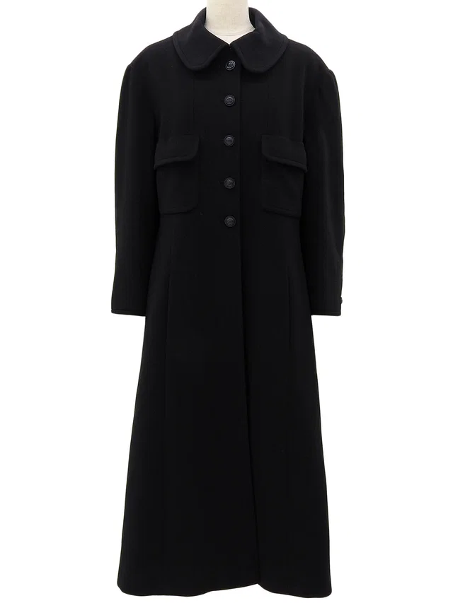 Chanel 1997 Cashmere CC Mark Button Long Coat #36 Black in Black Cashmere from VINTAGE QOO TOKYO
