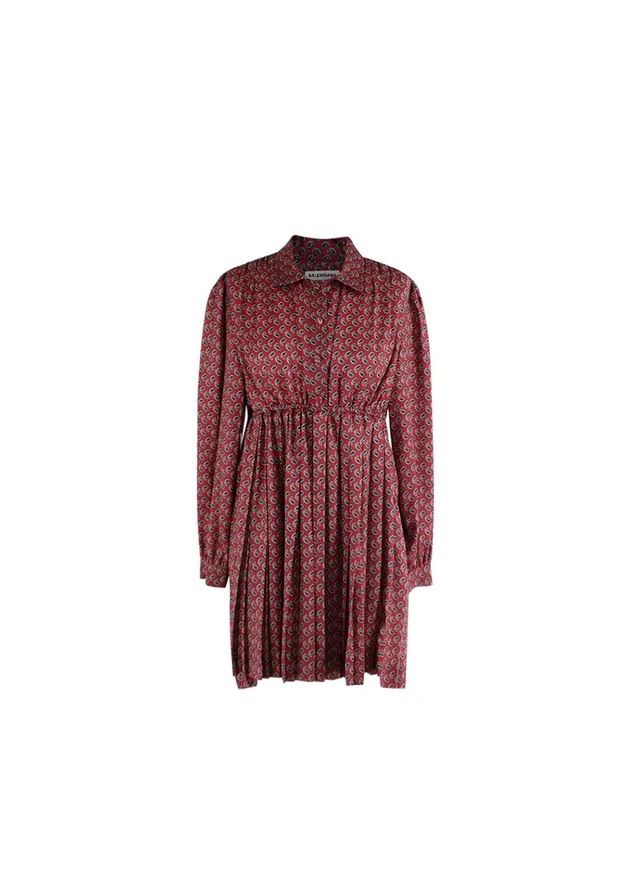 Balenciaga Red & black paisley pears satin babydoll dress in Black Satin from HEWI
