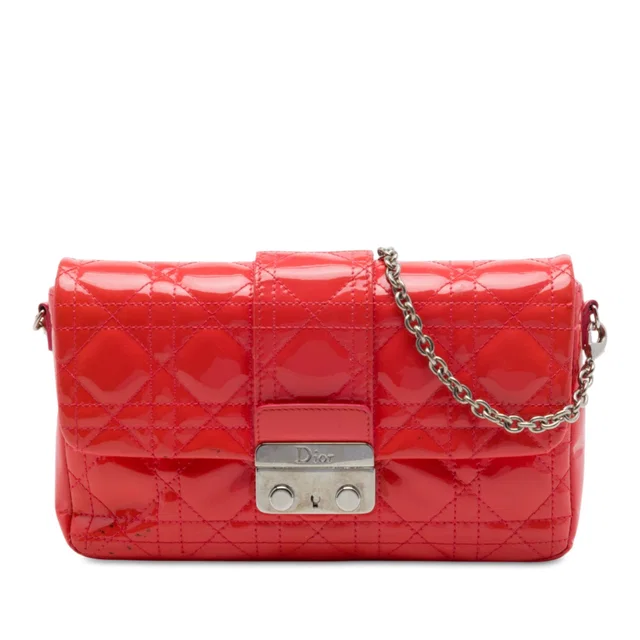 Red Dior Patent Cannage New Lock Pouch Crossbody in Red Patent leather from Designer Revival