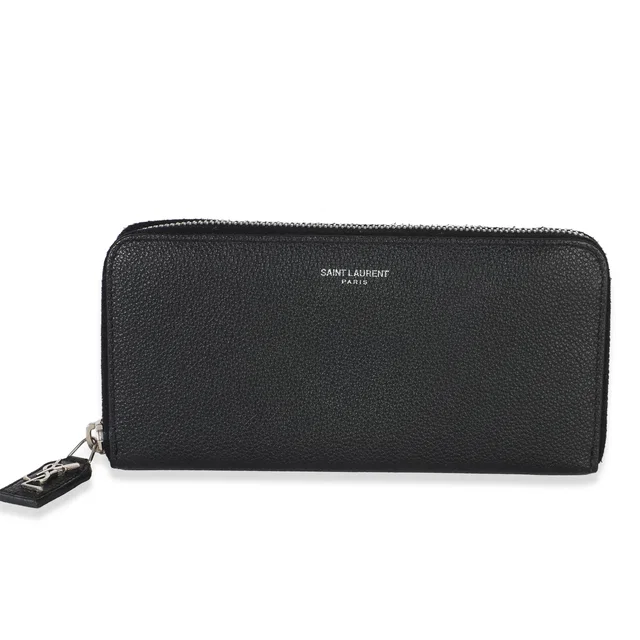 Saint Laurent Black Grain De Poudre Zip Around Travel Wallet in Black Leather from myGemma