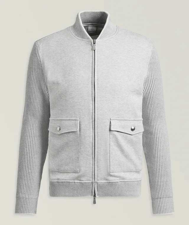 Cotton-Linen Mélange Bomber Sweater in Grey, image 1 of 1 from Harry Rosen