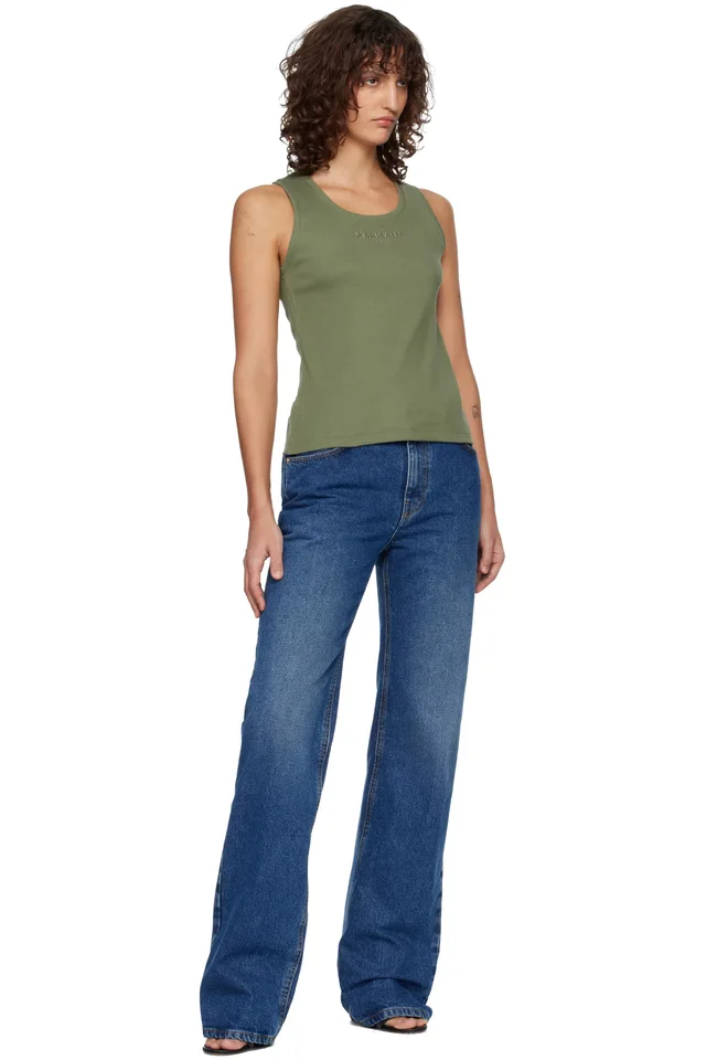 Khaki 'Balmain Paris' Jersey Tank Top, photo 4 of 4 from SSENSE