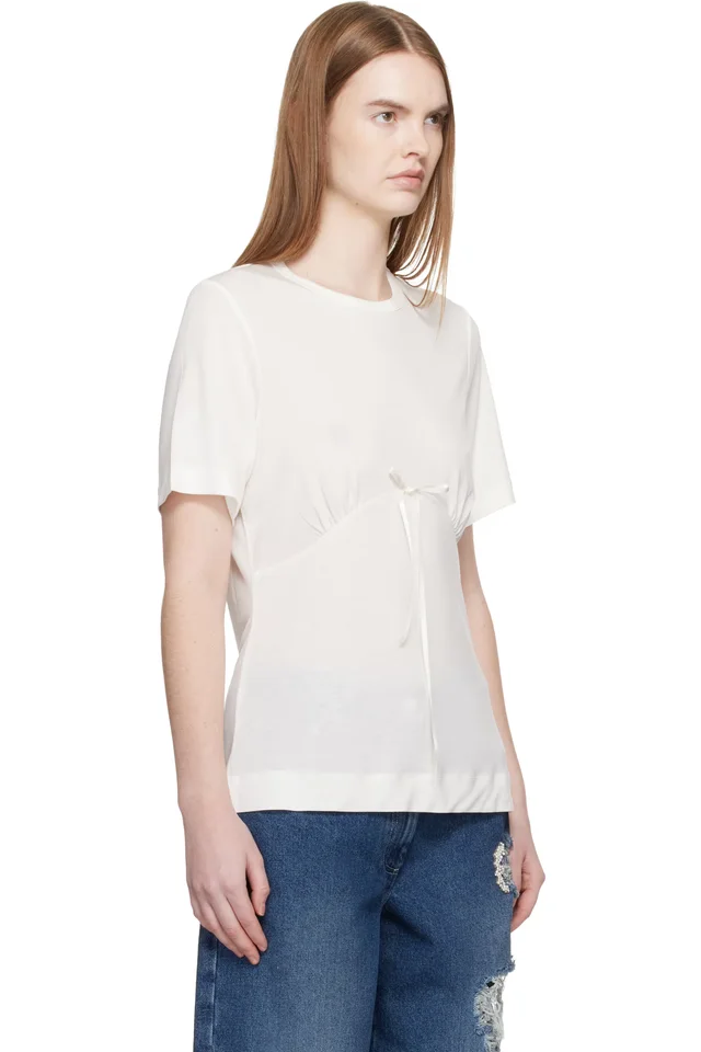 Simone Rocha White Gathered Bust Bow T-shirt, photo 2 of 4 from SSENSE