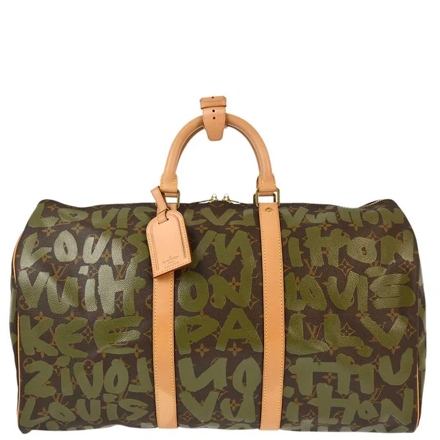Louis Vuitton 2001 Khaki Monogram Graffiti Keepall 50 Duffle M92196 in Green Canvas from AMORE Vintage Tokyo