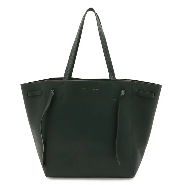 Celine Cabas Phantom Small Belt Tote Shoulder Bag Leather Dark Green Gold in Green Leather from The Reluxe