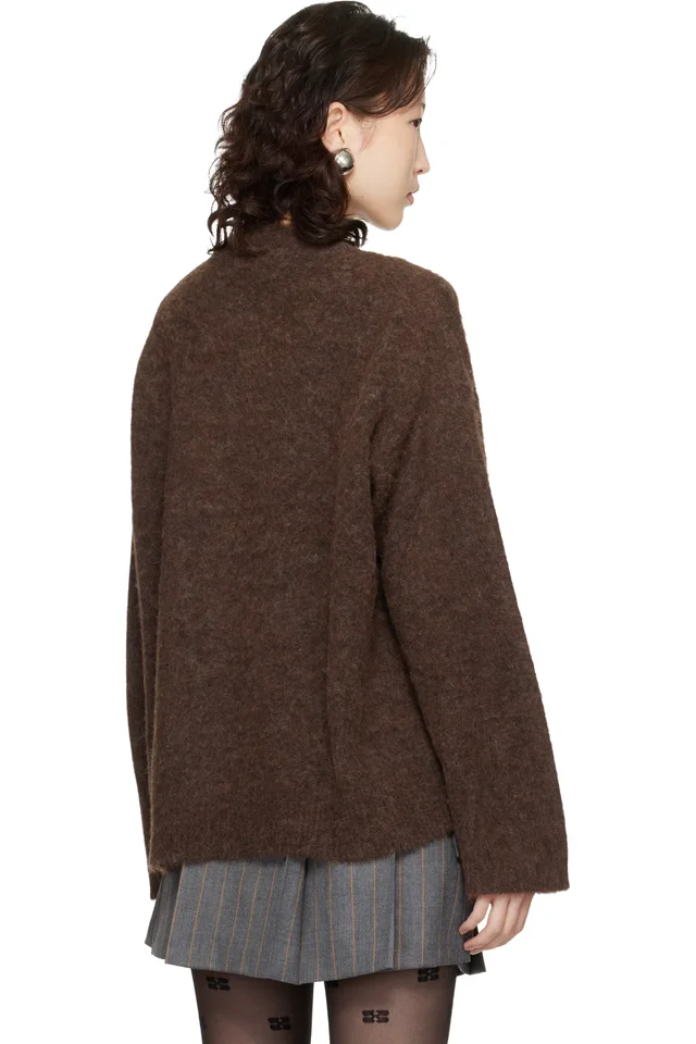 GANNI Brown Brushed Alpaca Graphic Oversized Sweater, photo 6 of 6 from SSENSE