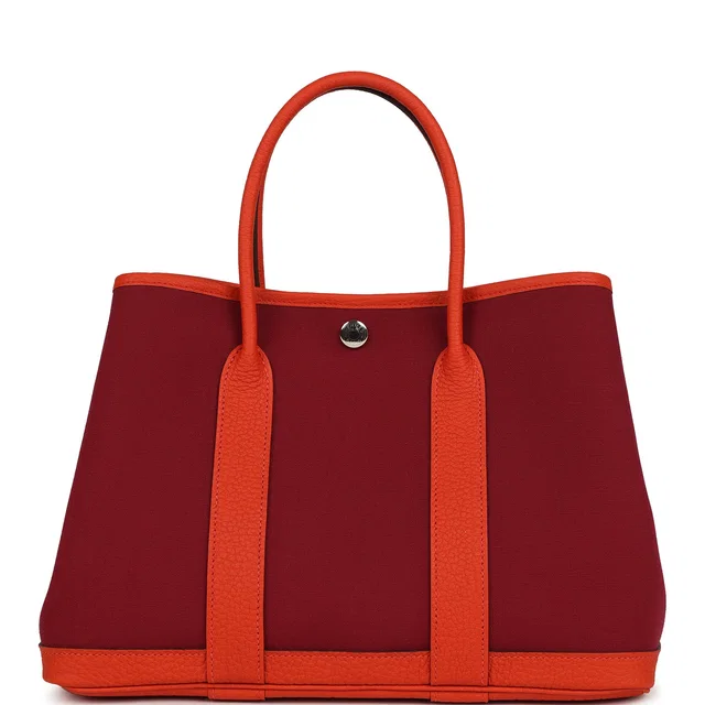 Hermès Garden Party 30 Rubis Officier Canvas and Capucine Negonda Palladium Hardware in Canvas from Madison Avenue Couture