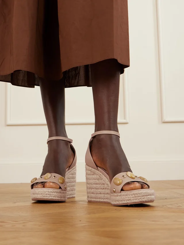 GIANVITO ROSSI 70 embellished leather espadrille wedge sandals in Beige, photo 2 of 2 from NET-A-PORTER (Canada)