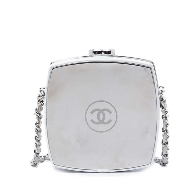 White Chanel Patent Goatskin Make Up Box Clutch With Chain Crossbody Bag in White Goatskin from Designer Revival