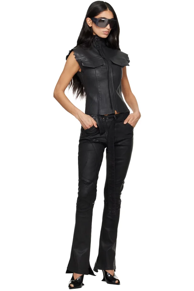 Ottolinger Black Glazed Mulitline Jeans, photo 4 of 4 from SSENSE