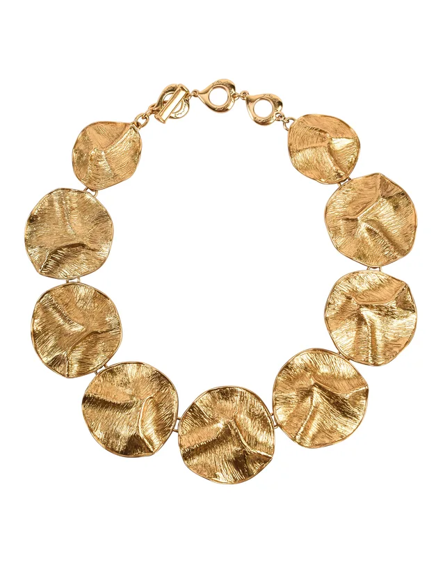 Saint Laurent Vintage Phenomenal Golden Crinkled Disc Statement Necklace from Amarcord Vintage Fashion